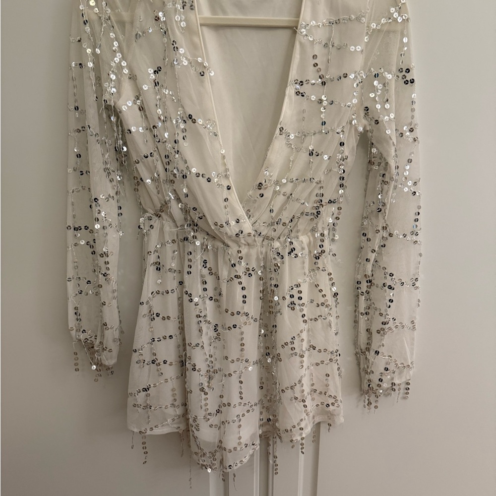 Sequin Embellished Sheer Romper